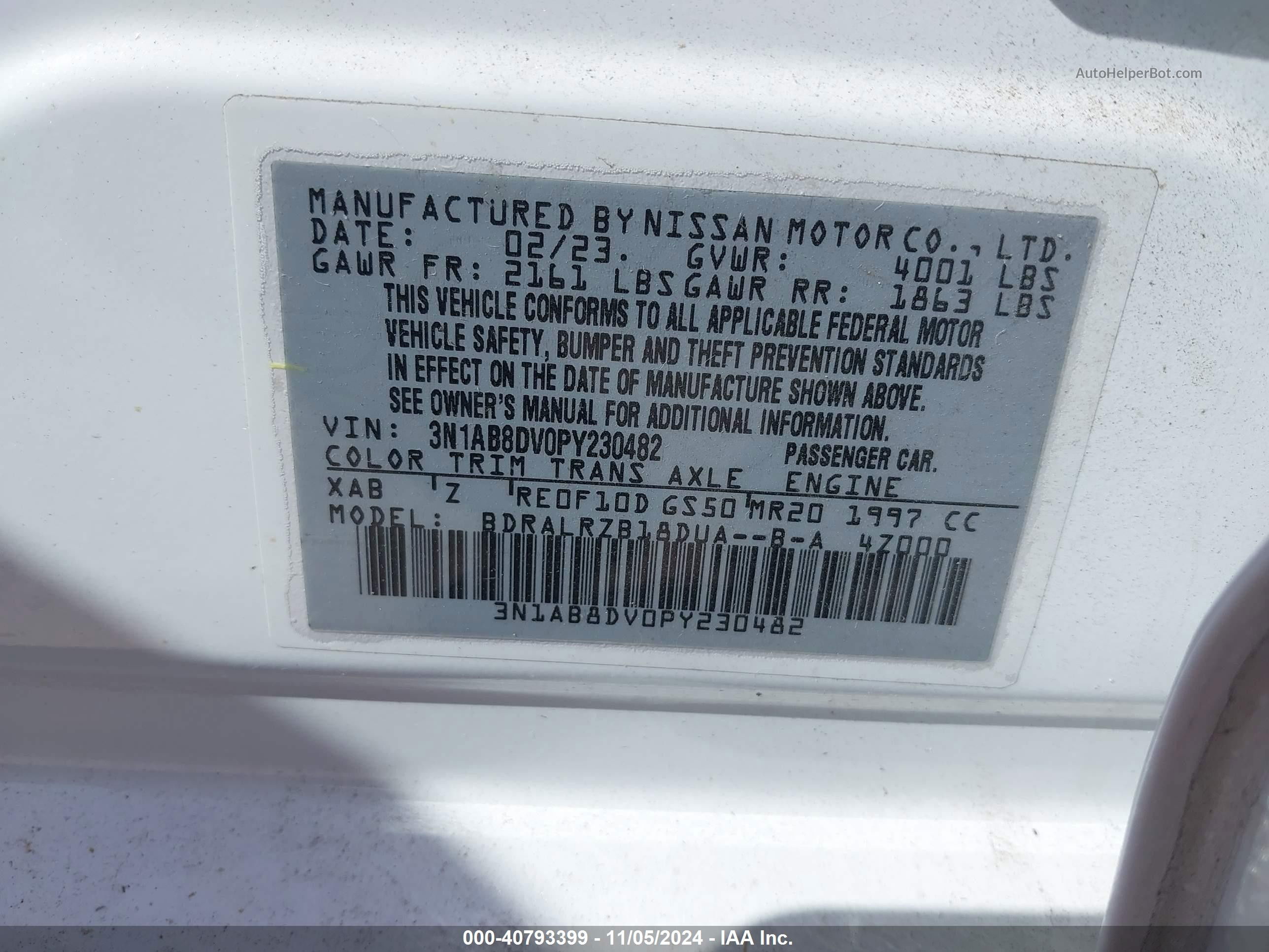 2023 Nissan Sentra Sr Xtronic Cvt Белый vin: 3N1AB8DV0PY230482
