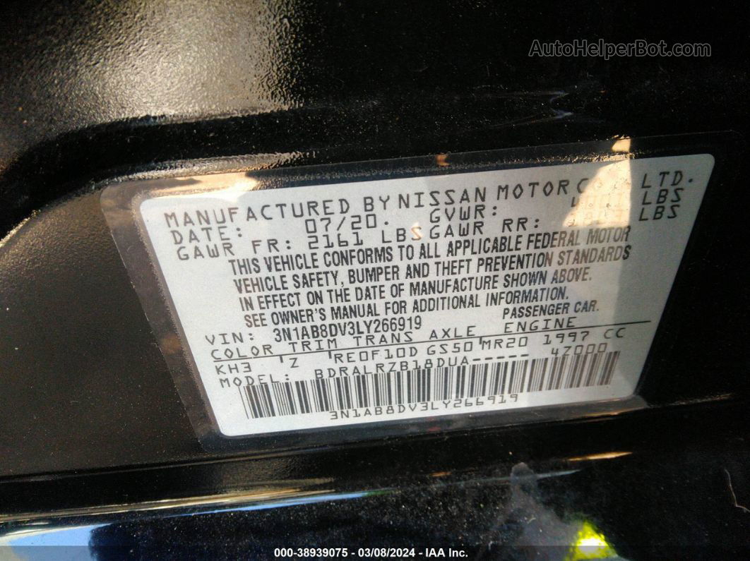 2020 Nissan Sentra Sr Xtronic Cvt Black vin: 3N1AB8DV3LY266919