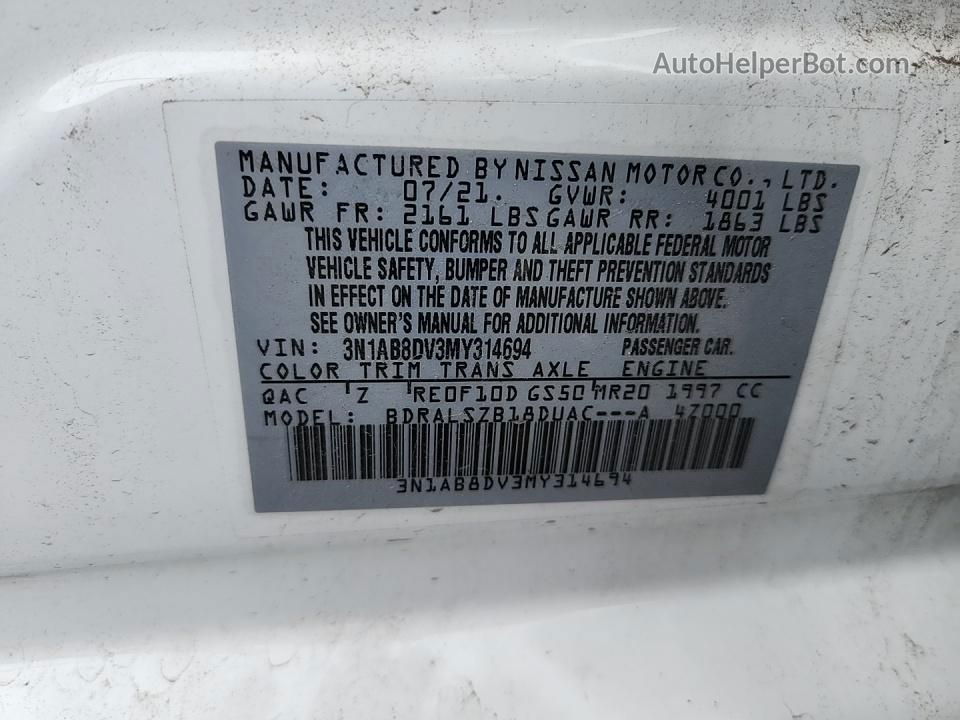 2021 Nissan Sentra Sr White vin: 3N1AB8DV3MY314694