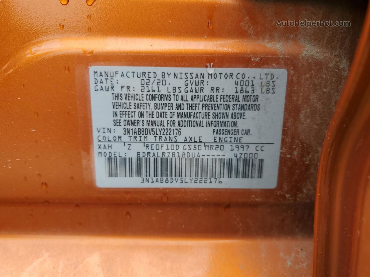 2020 Nissan Sentra Sr Orange vin: 3N1AB8DV5LY222176