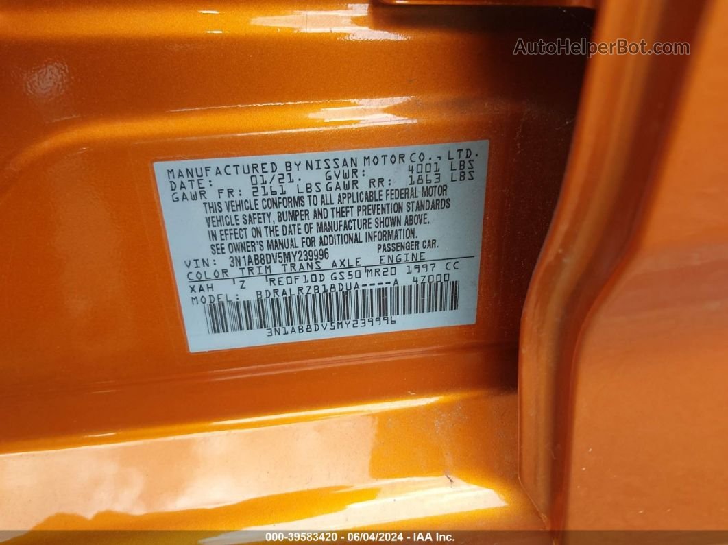 2021 Nissan Sentra Sr Xtronic Cvt Orange vin: 3N1AB8DV5MY239996