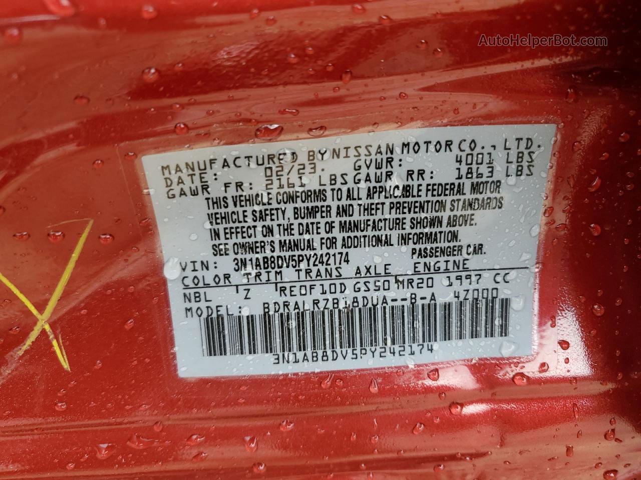 2023 Nissan Sentra Sr Red vin: 3N1AB8DV5PY242174