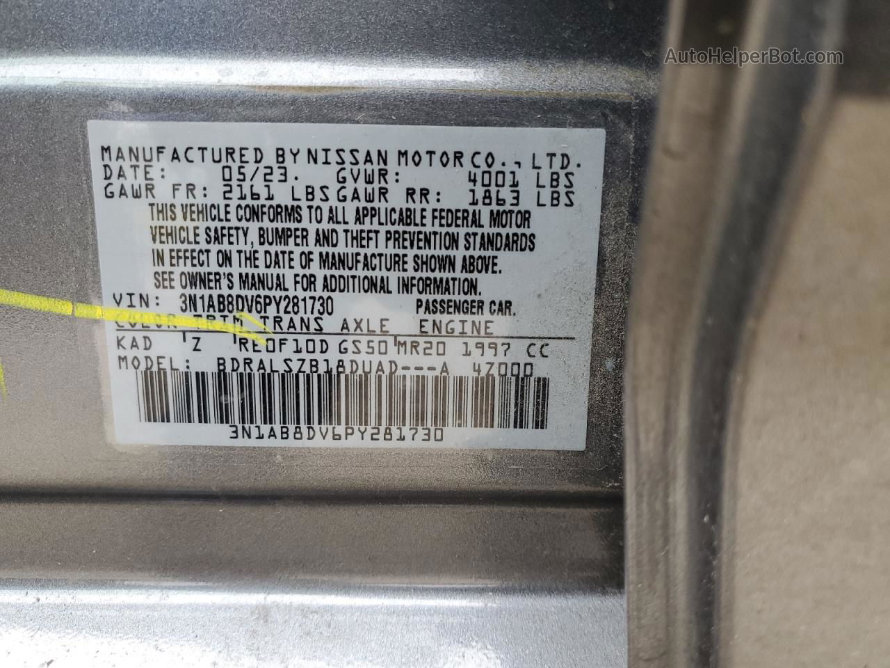 2023 Nissan Sentra Sr Gray vin: 3N1AB8DV6PY281730