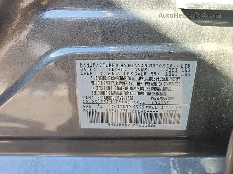 2021 Nissan Sentra Sr Gray vin: 3N1AB8DV8MY211528