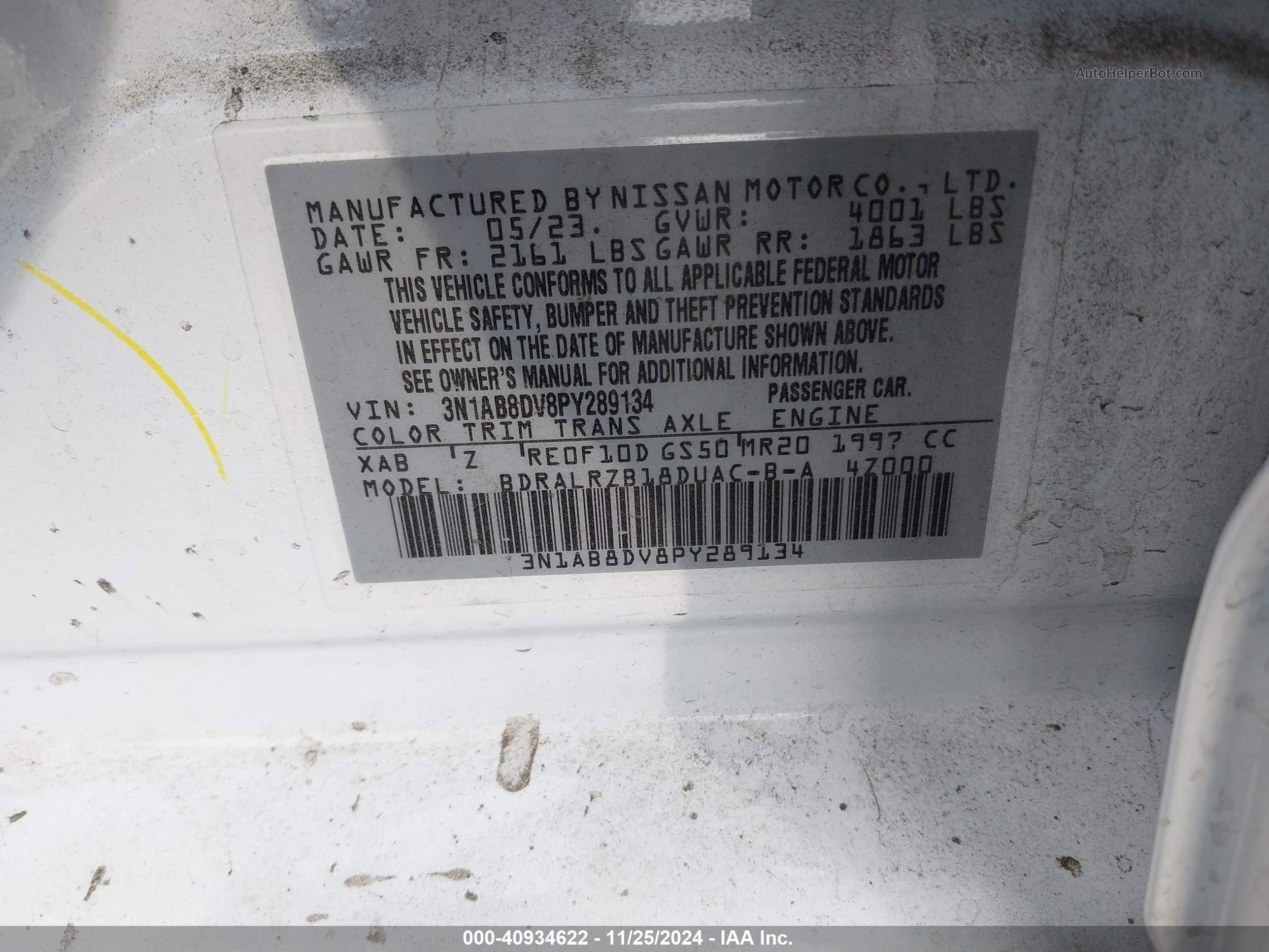 2023 Nissan Sentra Sr Xtronic Cvt Белый vin: 3N1AB8DV8PY289134