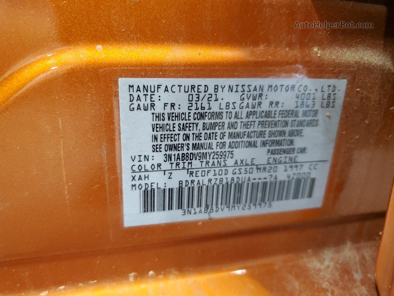 2021 Nissan Sentra Sr Orange vin: 3N1AB8DV9MY259975