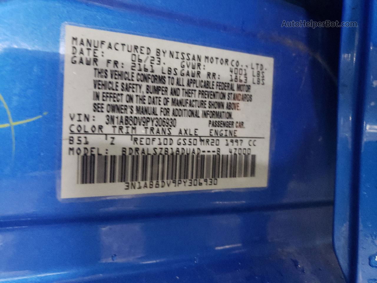 2023 Nissan Sentra Sr Синий vin: 3N1AB8DV9PY306930