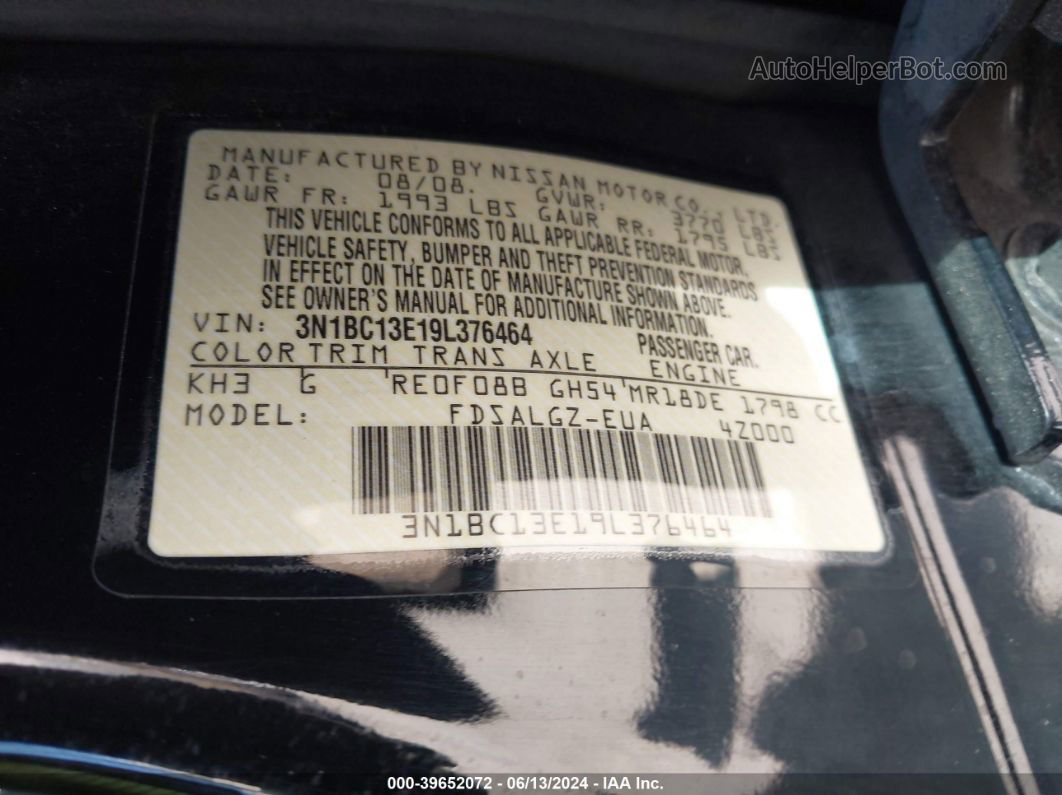 2009 Nissan Versa 1.8sl Черный vin: 3N1BC13E19L376464