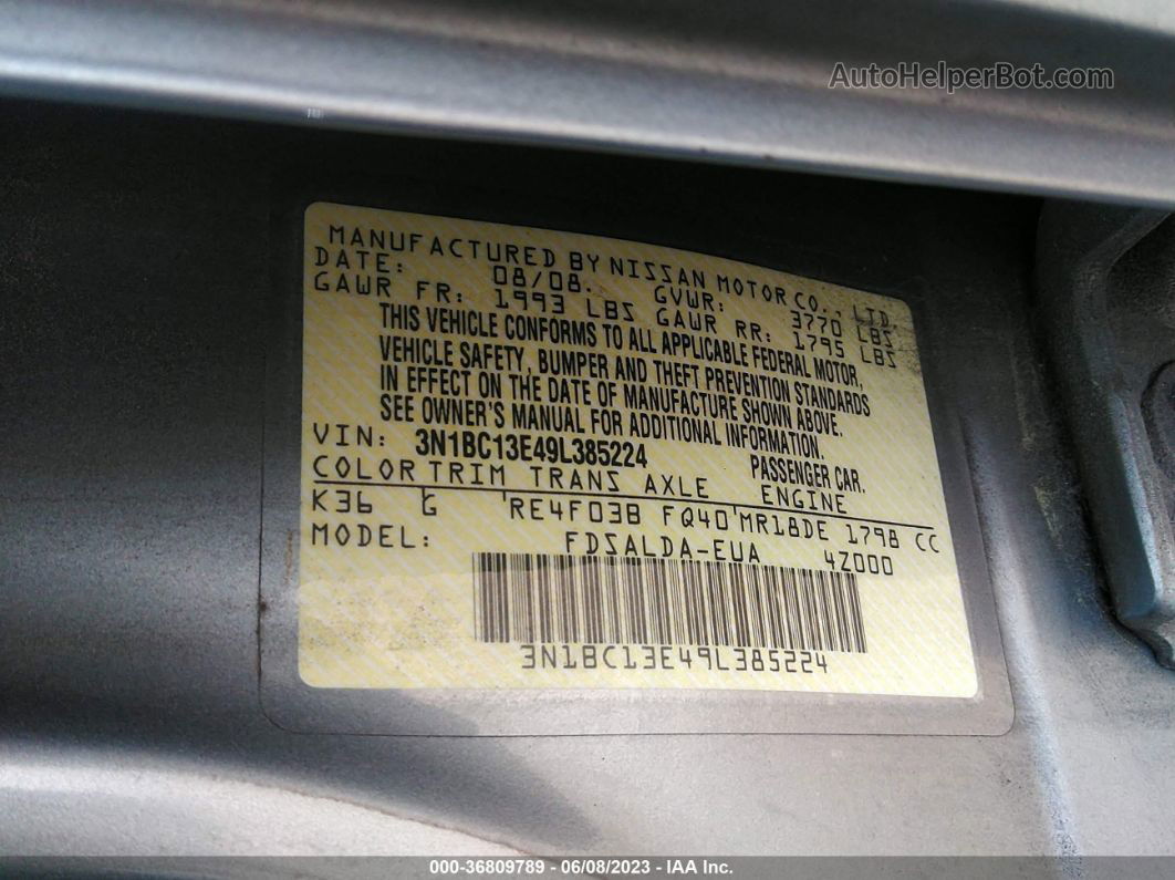 2009 Nissan Versa 1.8 S Gray vin: 3N1BC13E49L385224