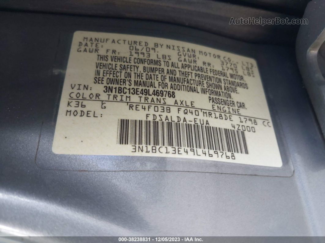 2009 Nissan Versa 1.8s Gray vin: 3N1BC13E49L469768