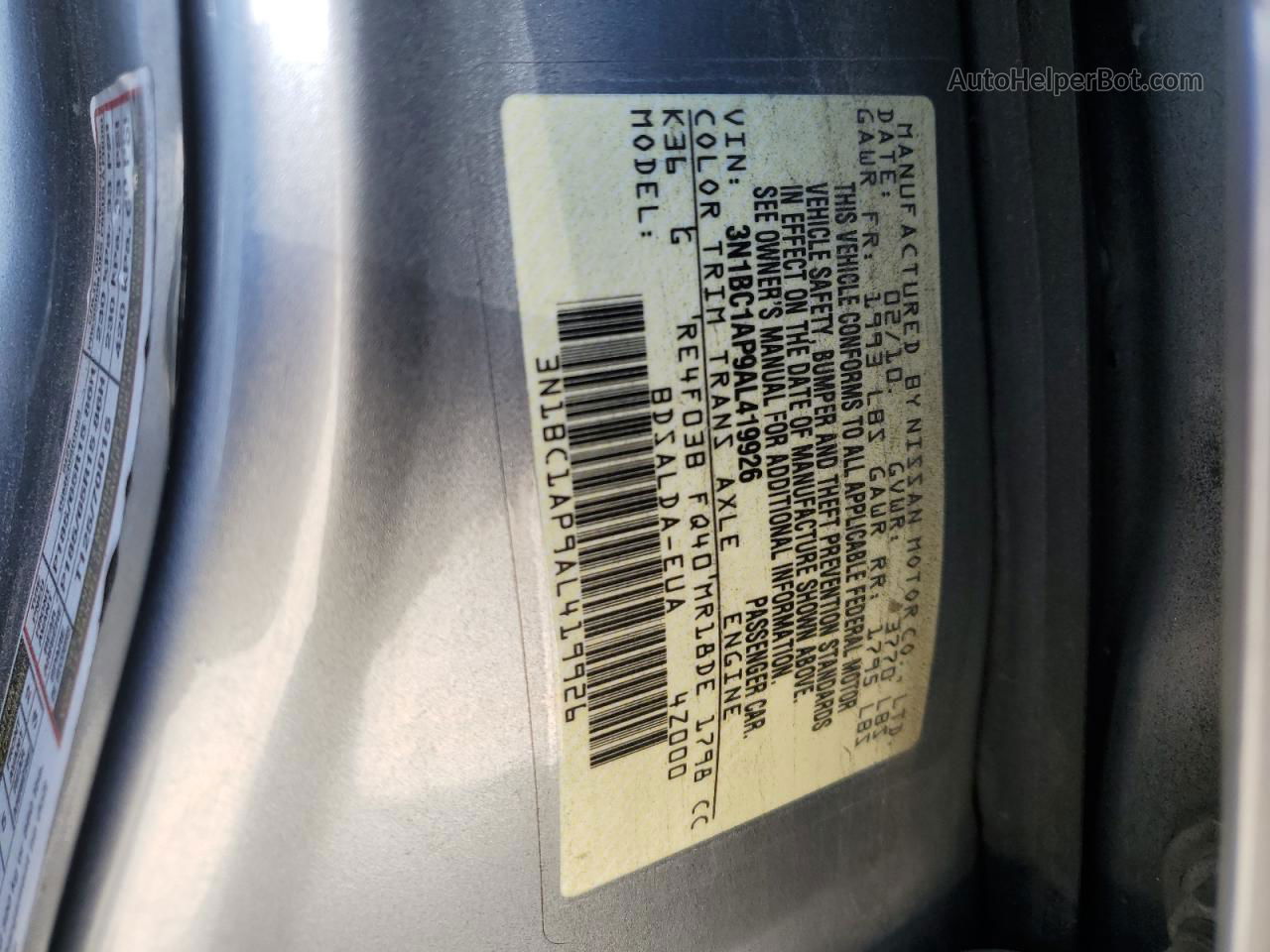 2010 Nissan Versa S Серебряный vin: 3N1BC1AP9AL419926