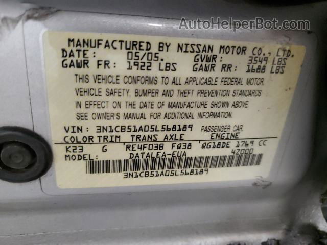 2005 Nissan Sentra 1.8s Silver vin: 3N1CB51A05L568189