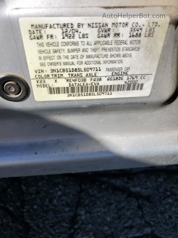 2005 Nissan Sentra 1.8 Silver vin: 3N1CB51D85L509711