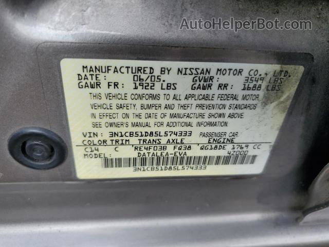 2005 Nissan Sentra 1.8 Brown vin: 3N1CB51D85L574333