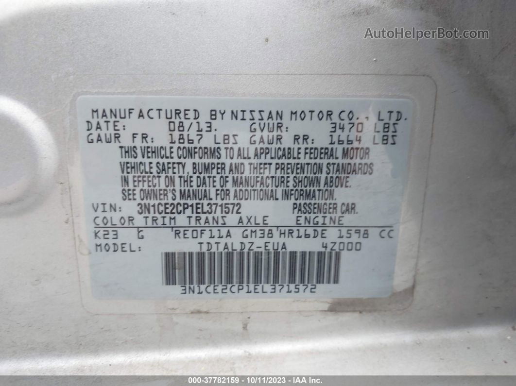 2014 Nissan Versa Note Sv Серебряный vin: 3N1CE2CP1EL371572