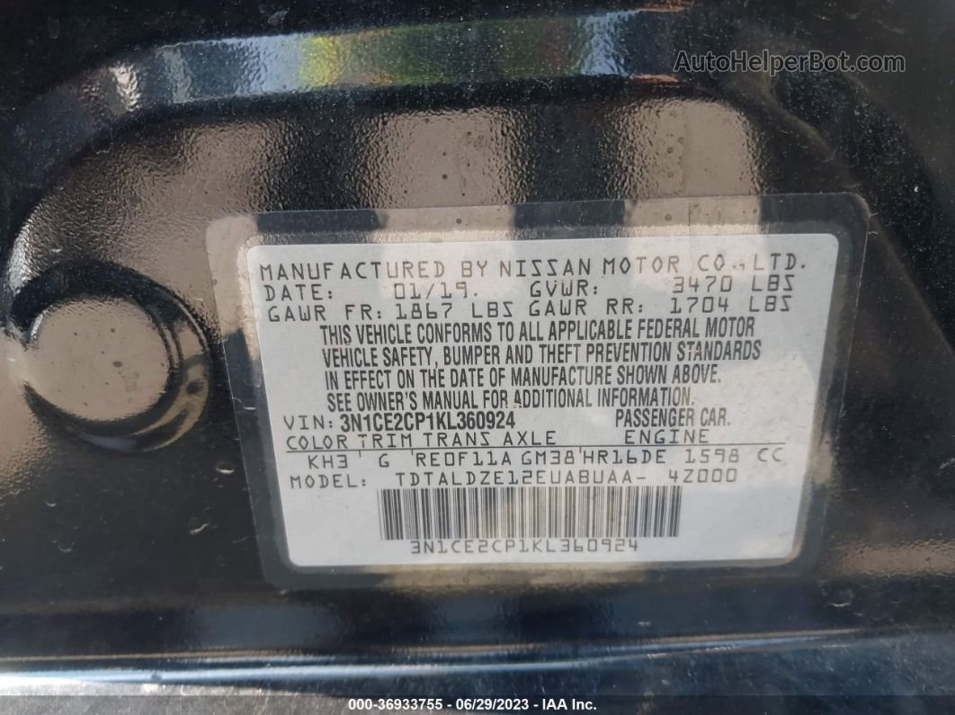 2019 Nissan Versa Note Sv Black vin: 3N1CE2CP1KL360924