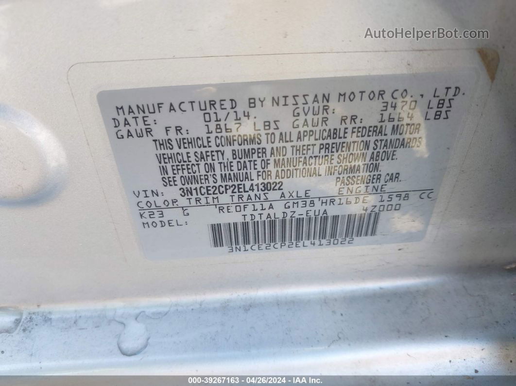 2014 Nissan Versa Note Sv Серебряный vin: 3N1CE2CP2EL413022