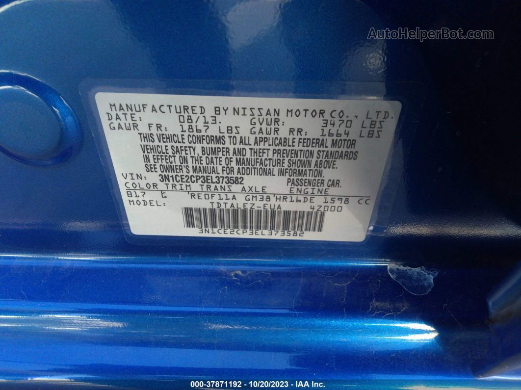 2014 Nissan Versa Note Sv Blue vin: 3N1CE2CP3EL373582
