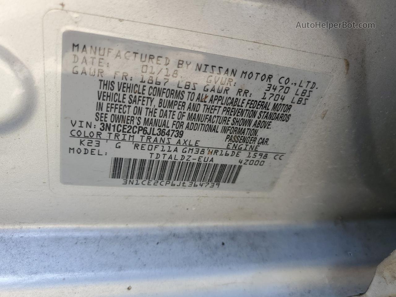 2018 Nissan Versa Note S Silver vin: 3N1CE2CP6JL364739
