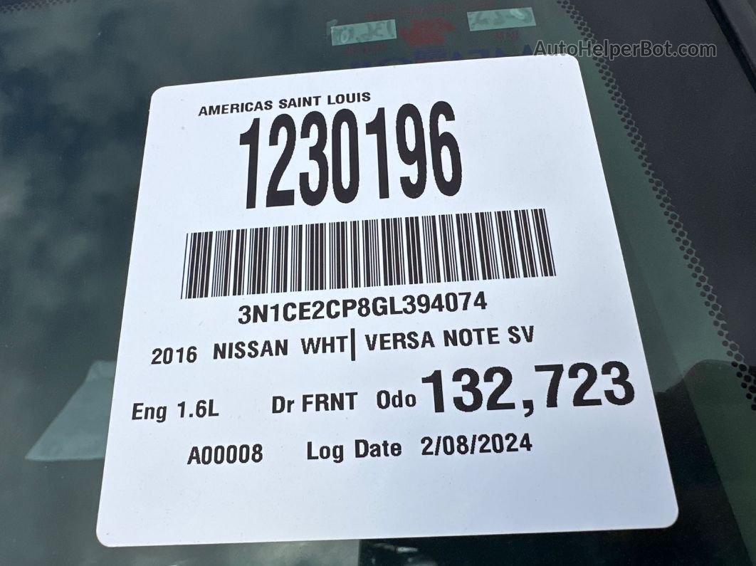 2016 Nissan Versa Note S/s Plus/sv/sl/sr vin: 3N1CE2CP8GL394074