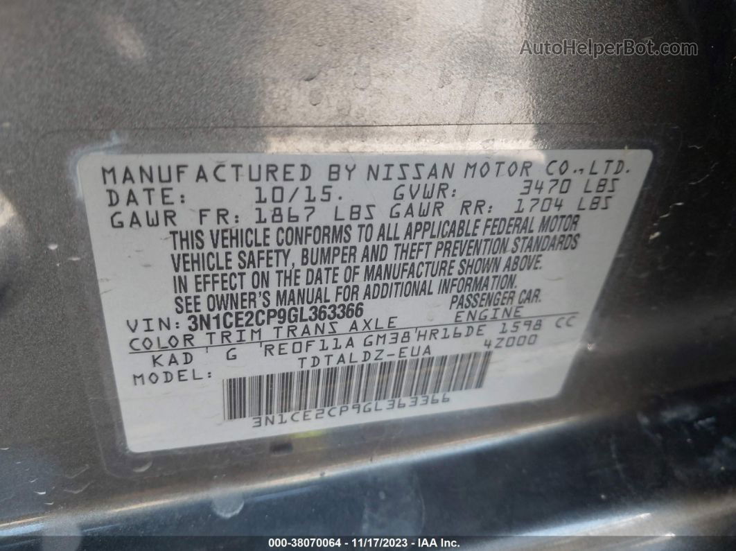 2016 Nissan Versa Note Sv Pewter vin: 3N1CE2CP9GL363366