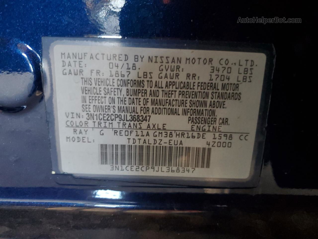 2018 Nissan Versa Note S Синий vin: 3N1CE2CP9JL368347