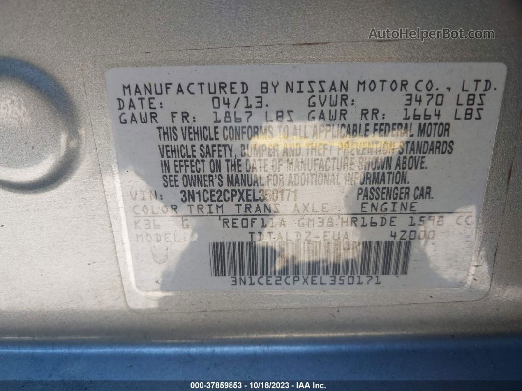 2014 Nissan Versa Note Sv Серебряный vin: 3N1CE2CPXEL350171