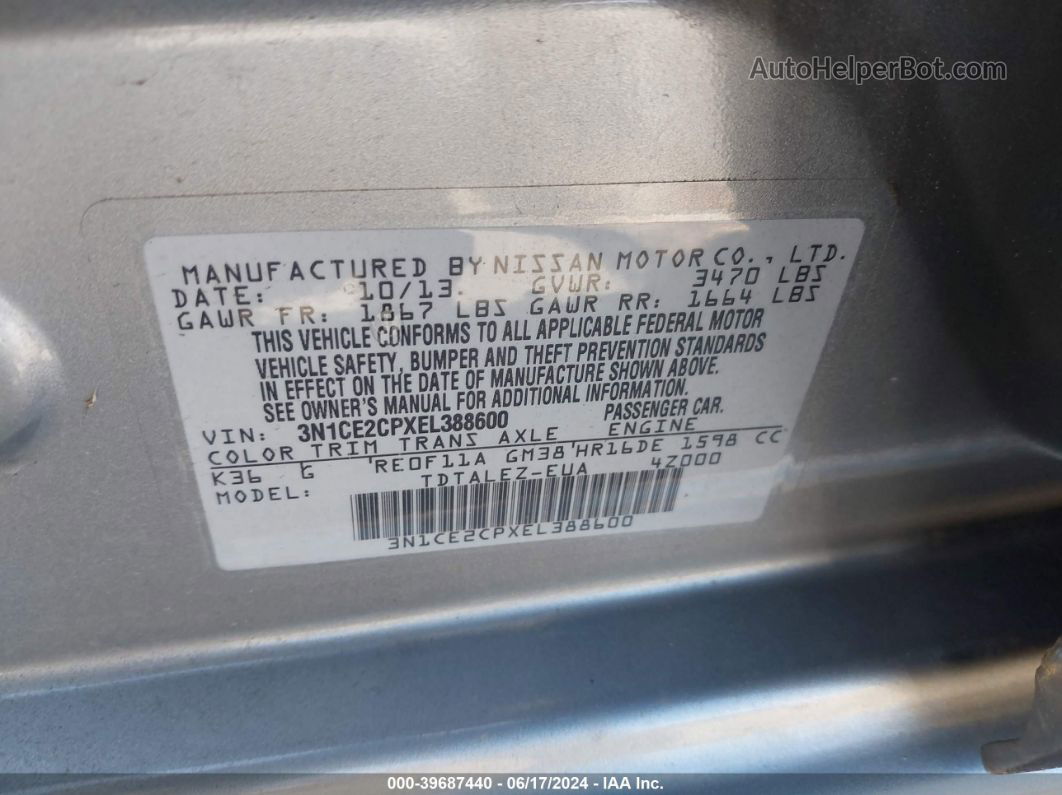 2014 Nissan Versa Note Sv Silver vin: 3N1CE2CPXEL388600