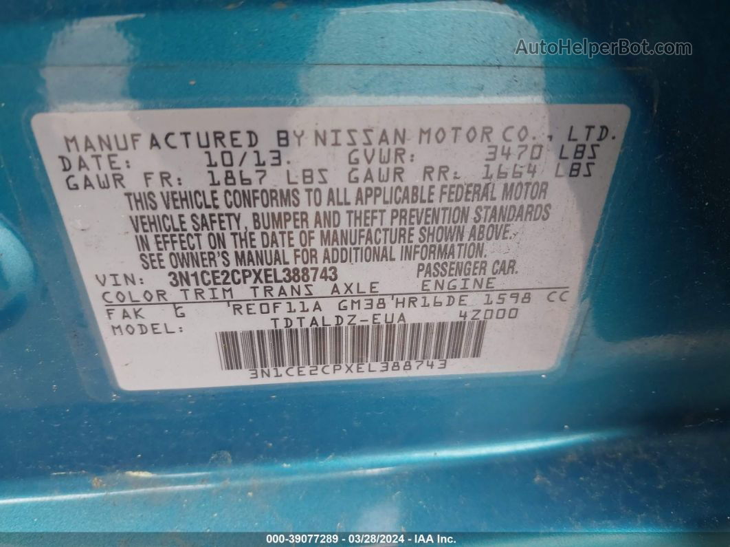 2014 Nissan Versa Note Sv Синий vin: 3N1CE2CPXEL388743