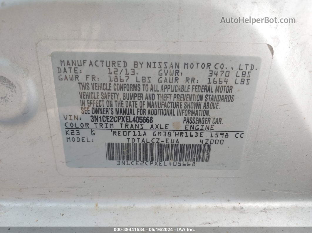 2014 Nissan Versa Note S Plus Серебряный vin: 3N1CE2CPXEL405668