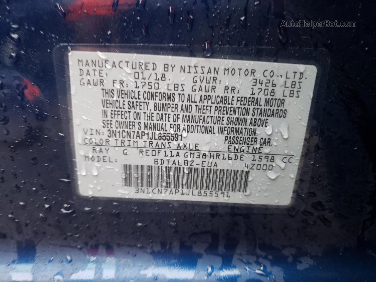 2018 Nissan Versa S Синий vin: 3N1CN7AP1JL855591