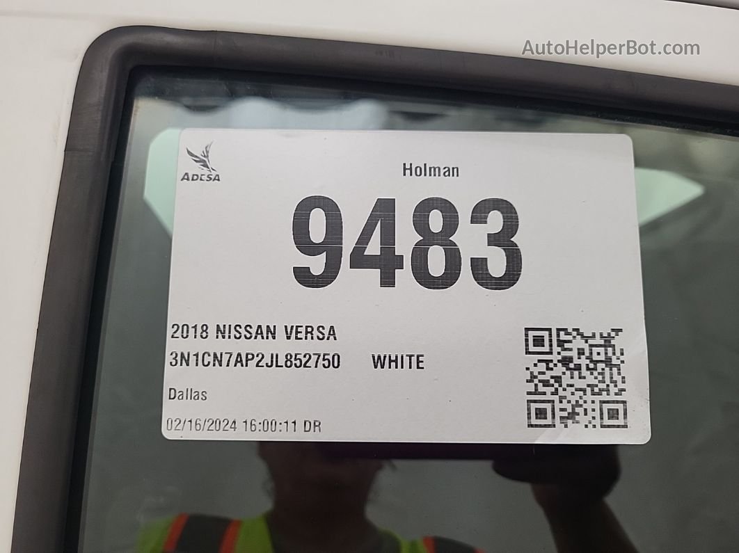 2018 Nissan Versa S/s Plus/sv/sl vin: 3N1CN7AP2JL852750