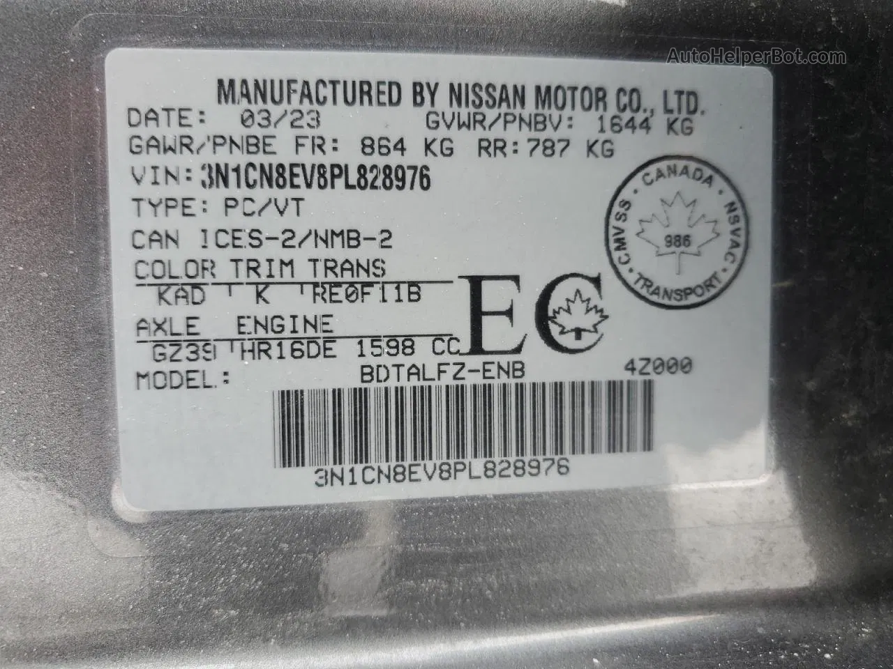 Price & History 2023 Nissan Versa Sv 1.6l 4 vin