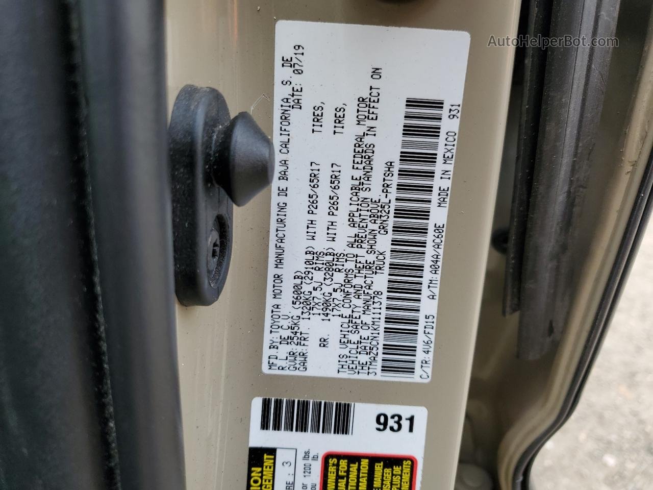 2019 Toyota Tacoma Double Cab Beige vin: 3TMAZ5CN1KM111378