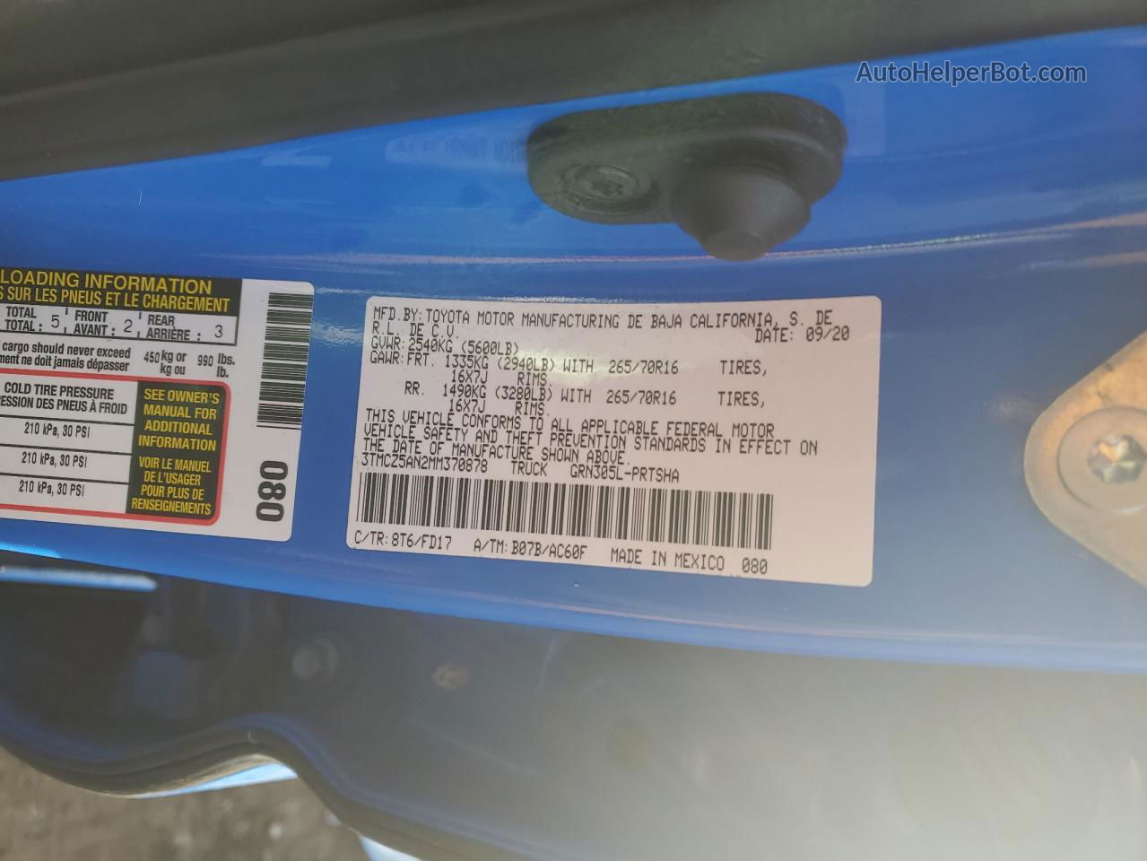2021 Toyota Tacoma Double Cab Blue vin: 3TMCZ5AN2MM370878