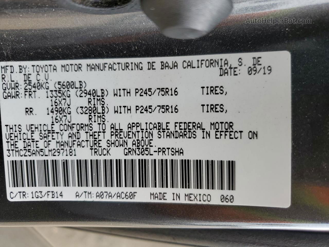 2020 Toyota Tacoma Double Cab Серый vin: 3TMCZ5AN5LM297181