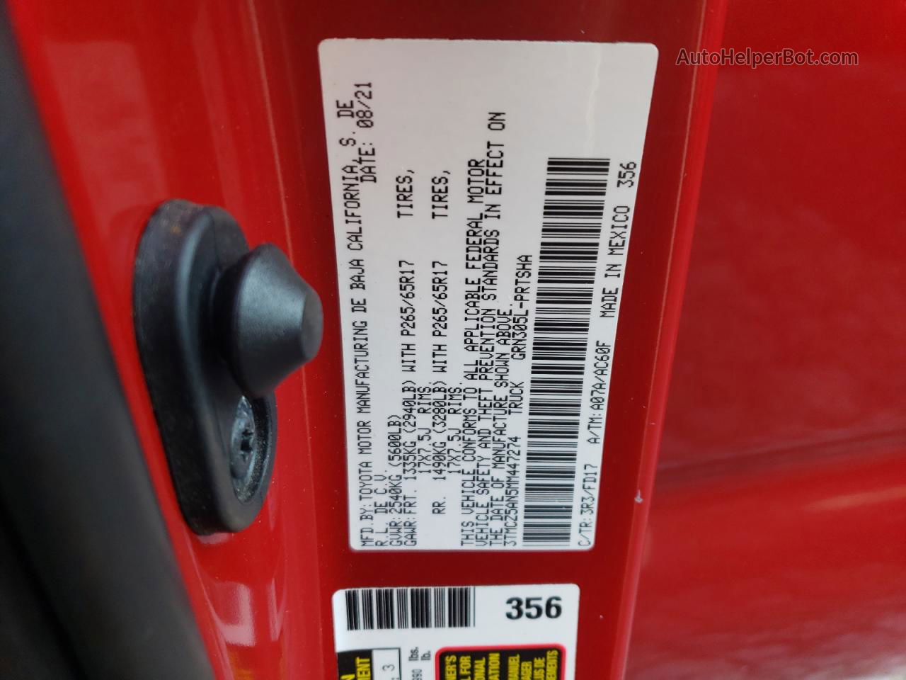 2021 Toyota Tacoma Double Cab Red vin: 3TMCZ5AN5MM447274