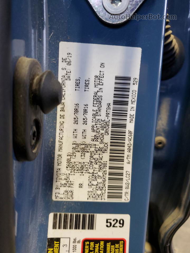 2019 Toyota Tacoma Double Cab Blue vin: 3TMCZ5AN6KM267881