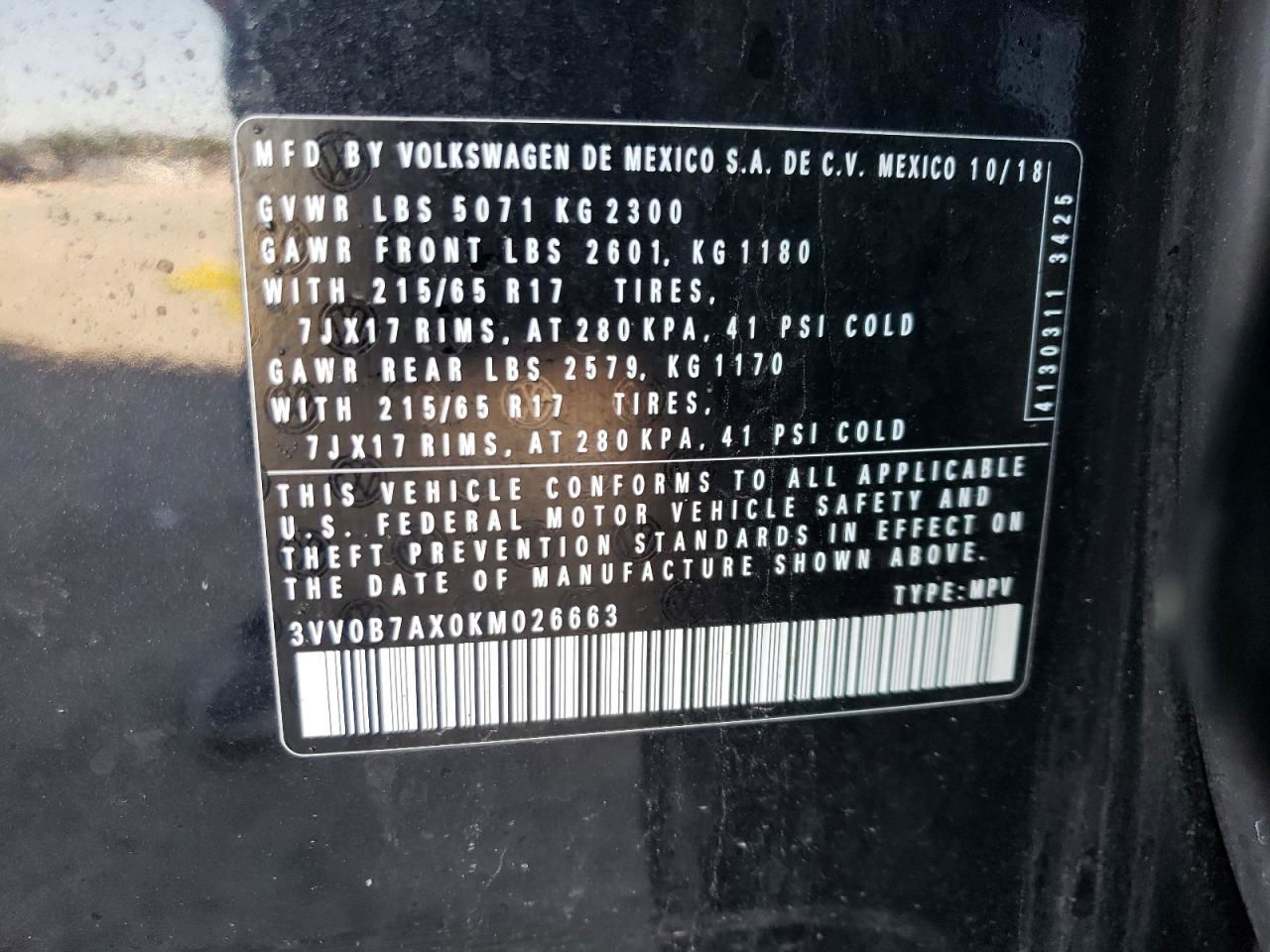 2019 Volkswagen Tiguan S Черный vin: 3VV0B7AX0KM026663