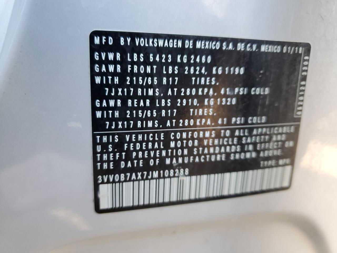 2018 Volkswagen Tiguan S Серый vin: 3VV0B7AX7JM108288