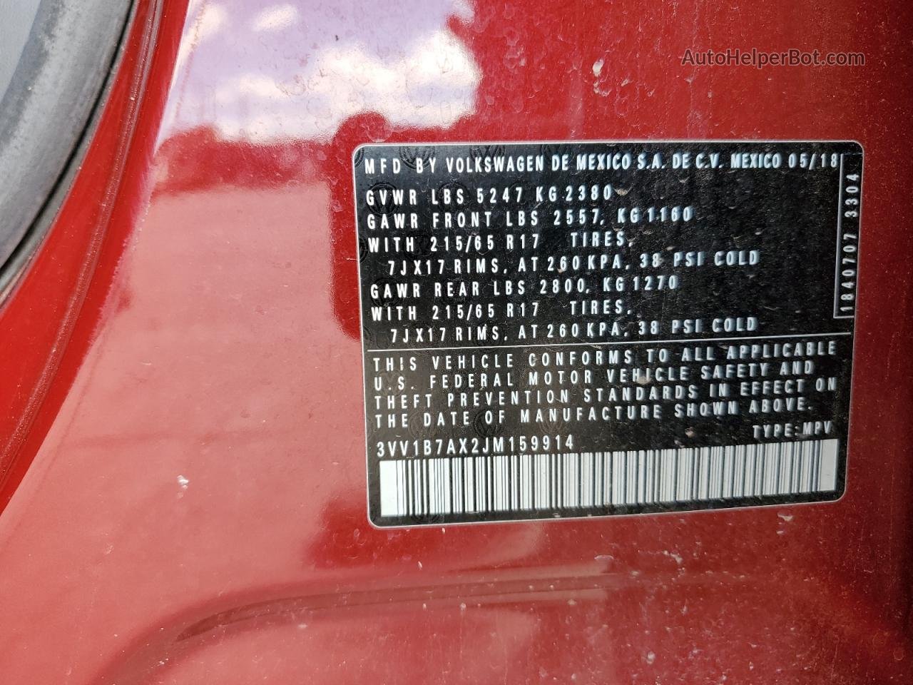 2018 Volkswagen Tiguan S Red vin: 3VV1B7AX2JM159914