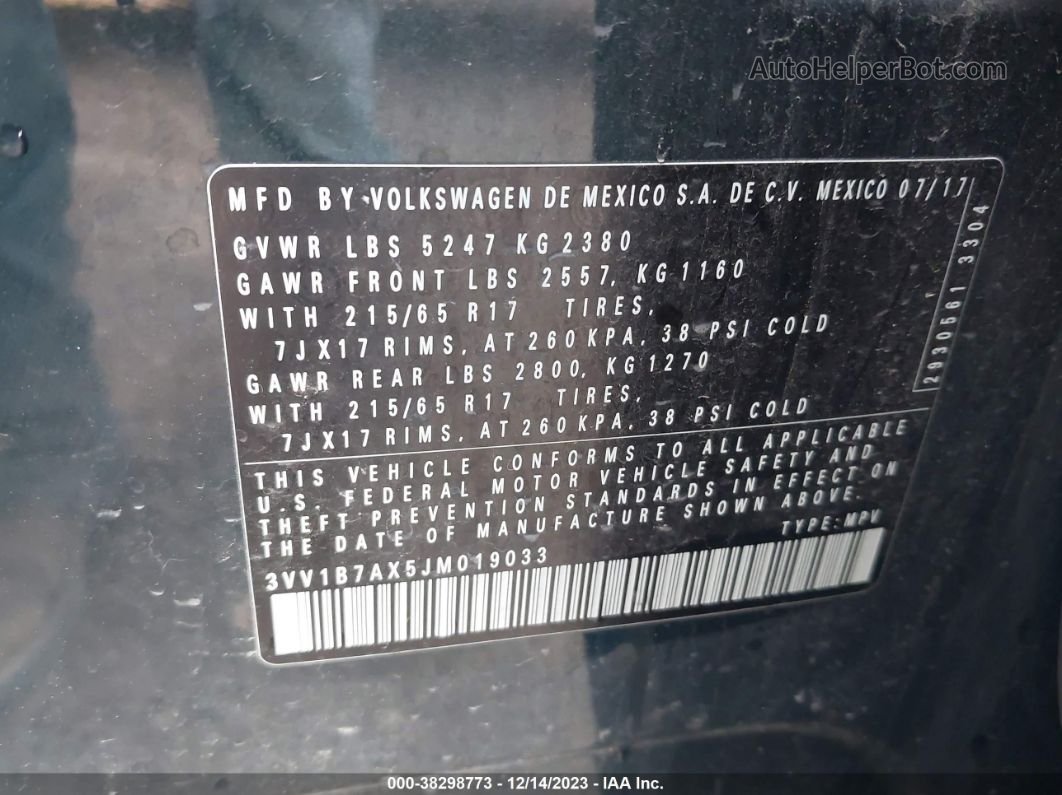2018 Volkswagen Tiguan 2.0t S Green vin: 3VV1B7AX5JM019033