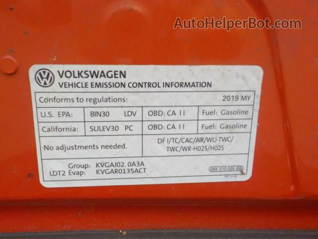 2019 Volkswagen Tiguan S Orange vin: 3VV1B7AX8KM112341