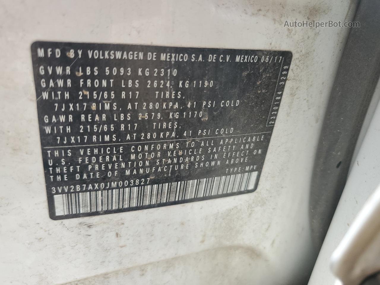 2018 Volkswagen Tiguan Se White vin: 3VV2B7AX0JM003827