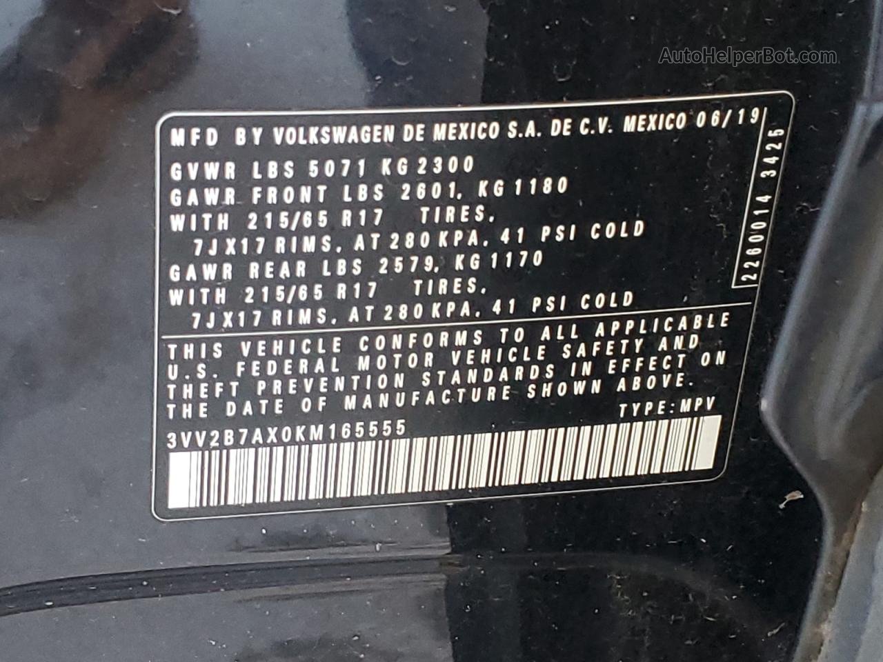 2019 Volkswagen Tiguan Se Black vin: 3VV2B7AX0KM165555