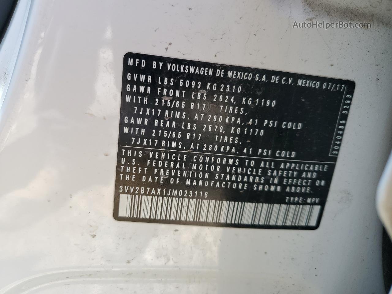 2018 Volkswagen Tiguan Se White vin: 3VV2B7AX1JM023116