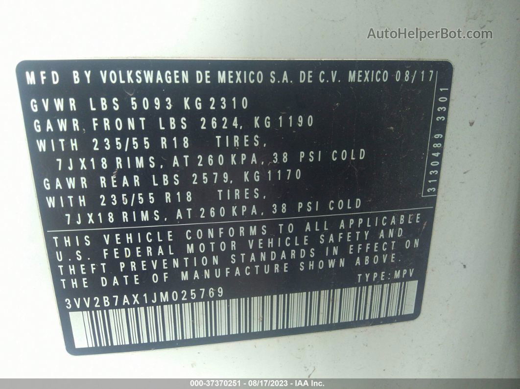 2018 Volkswagen Tiguan Sel/se White vin: 3VV2B7AX1JM025769