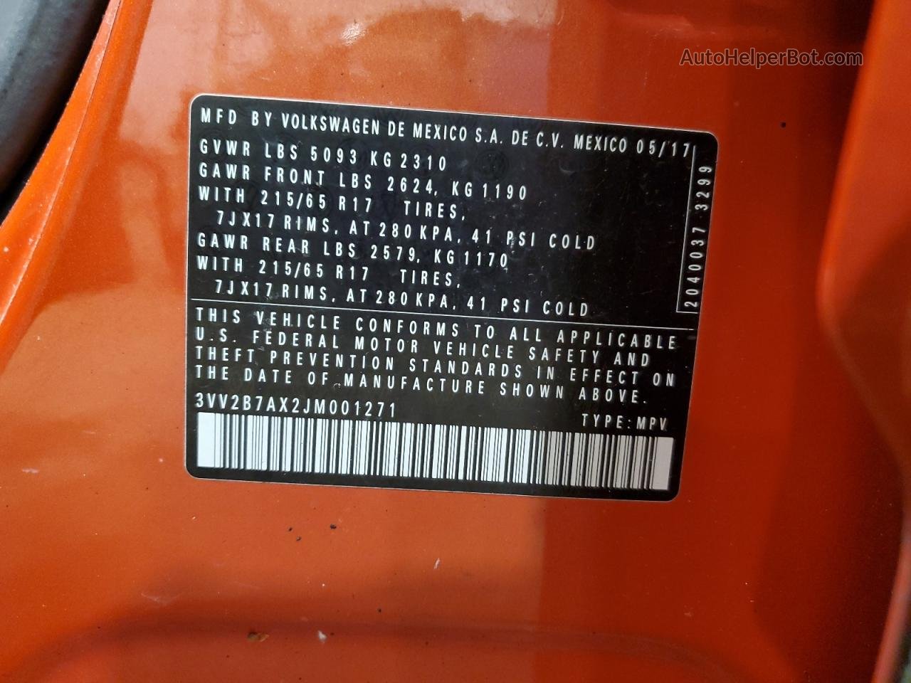 2018 Volkswagen Tiguan Se Orange vin: 3VV2B7AX2JM001271