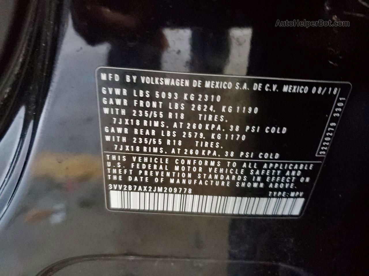 2018 Volkswagen Tiguan Se Black vin: 3VV2B7AX2JM209778