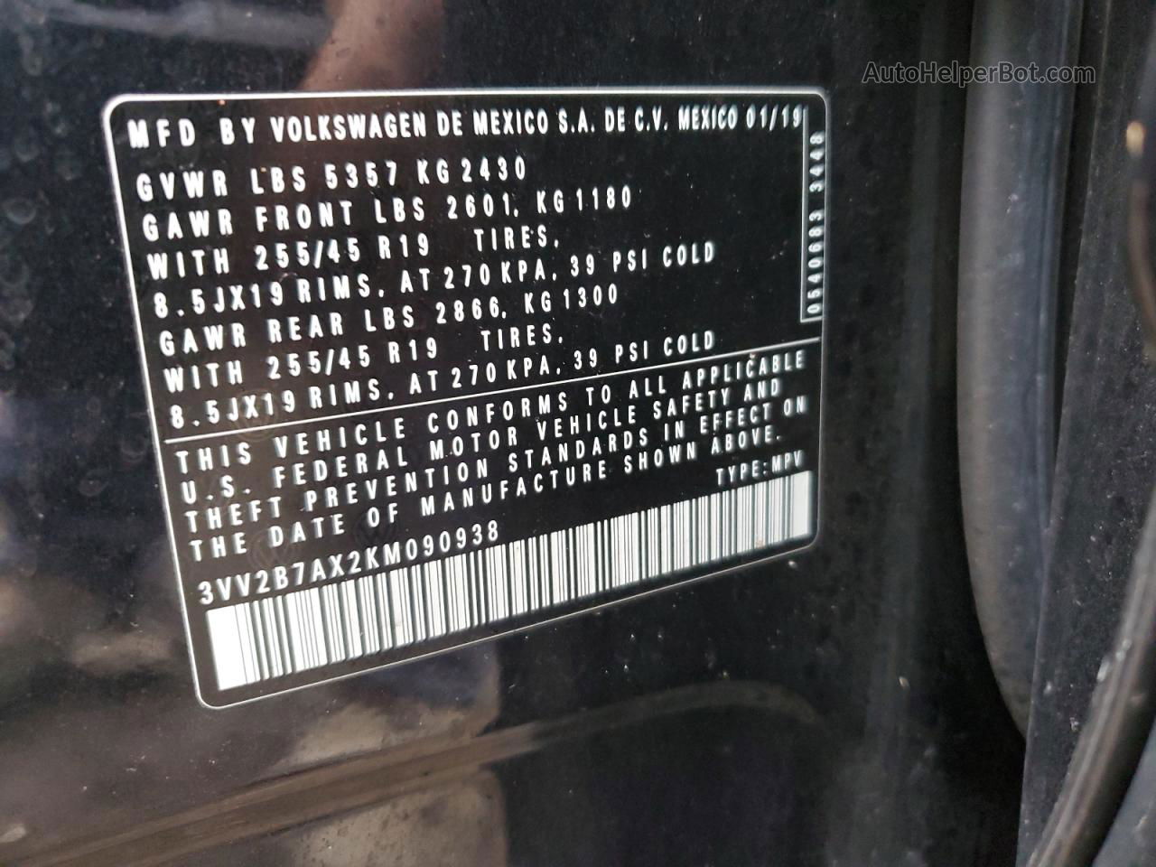 2019 Volkswagen Tiguan Se Black vin: 3VV2B7AX2KM090938